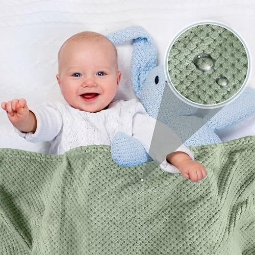 Image of Reginary 4Pcs 30x40 Baby Blanket Fuzzy,Blue, Green, Khaki, Gray | Waffle Flannel Baby Throw Blankets, Warm Nursery & Crib Blankets, Girl & Boy Newborn Infant
