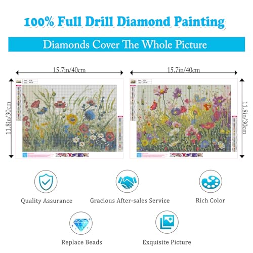 2 Pack Wild Flowers Diamond Painting Kits for Adults-Flower Diamond Art Painting Kits for Adults,5D DIY Full Drill Flowers Gem Art Kit Rhinestone Art Craft Kits for Home Wall Decor Gifts 12x16inch