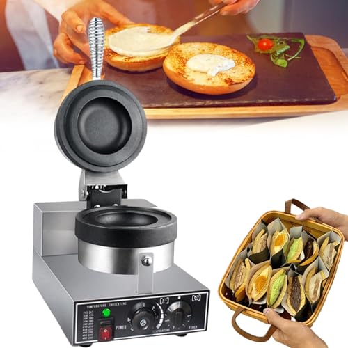 GLJTUO Máquina Comercial Eléctrica para Hacer Gofres Y Hamburguesas De 1200 W, Máquina para Hacer Hamburguesas con Helado, Máquina para Hornear Hamburguesas con Prensa, Máq,
