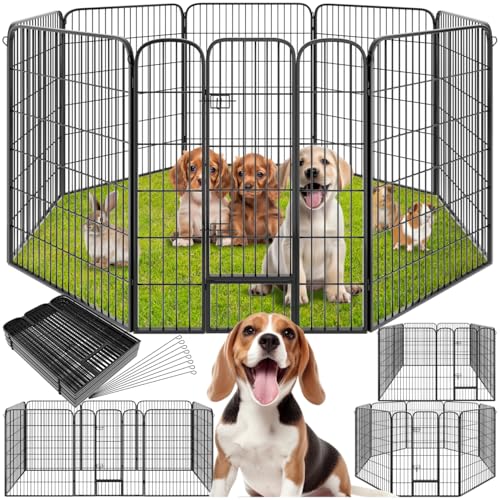 tectake® Recinto per Cani, Cuccioli, Conigli e Animali di Piccola Taglia, Set 8 Pannelli, Recinto da Esterno e Interno, Porta con Doppio Blocco, Pieghevole - Dimensioni Singolo Pannello 100 x 77 cm