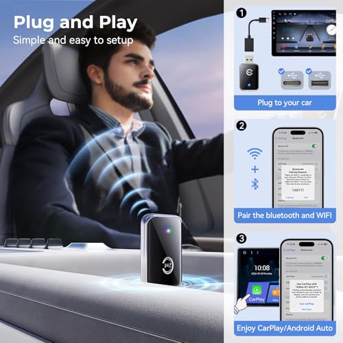 Wireless Carplay Adapter for iPhone, Convert Wired Car play to Wireless, 2 in 1 Plug and Play Mini CarPlay and Android Auto Adapter for iOS 10 Android 11 and Above, Cars with Built-in Carplay (Silver) - view 1