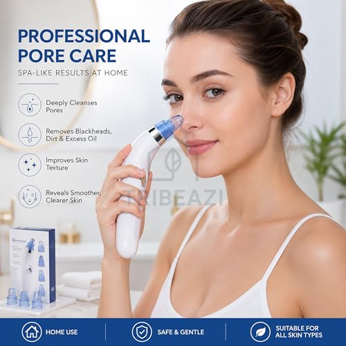 Image of 4-in-1 Electric Blackhead Remover Vacuum | Derma Suction Pore Cleaner Tool for Men & Women | Acne, Pimple & Whitehead Extractor | Facial Skin Care Device for Nose & Face (White)