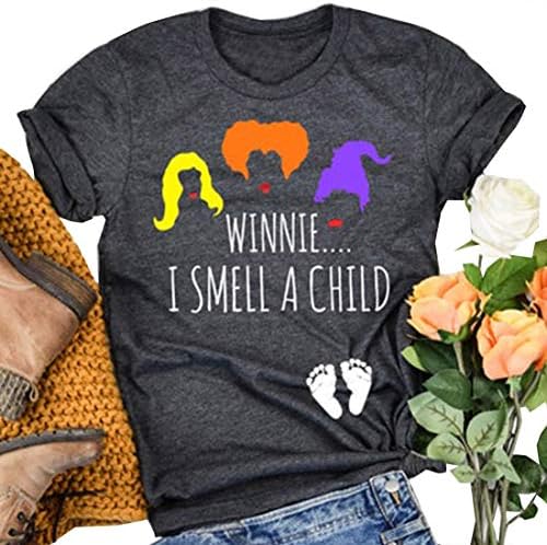 EXMIUN Winnie I Smell a Child Pregnancy Halloween Shirts Women Fall Pregnancy T Shirts Sanderson Sisters Top Tees (Grey,XL