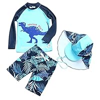 AIWUHE Badehose Jungen Schwimmshirt Kinder UV Schutz Badeset mit Badekappe Cartoon Langarm (as3, Numeric, Numeric_122, Numeric_128, Regular)