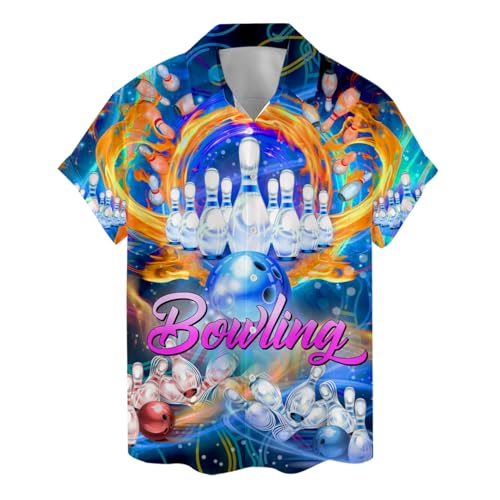 Funny Tropical Hawaiian Shirt, Aloha Summer Beach Short Sleeve Button Down Shirt for Men, Women, Bowling 1, XXL