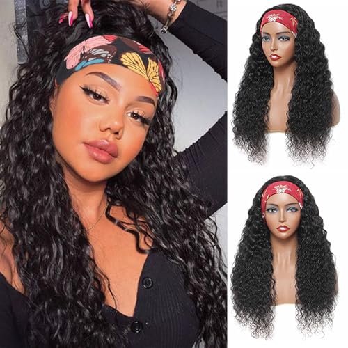 Image of Deep Wave Headband Wig Human Hair 22 Inch Brazilian Virgin Natural Black