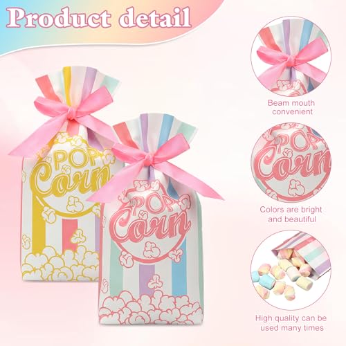 Image of 48 Pcs Popcorn Plastic Bags Circus Carnival Party Goodie Bags Bulk Movie Night Popcorn Container for Carnival Movie Night Theater Halloween Party Supplies (Pastel)