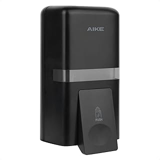AIKE AK1008 Seifenspender Wandbefestigung Ohne Bohren, 800ML Manueller Wandseifenspender aus Kunststoff, Flüssigseifenspender für den öffentlichen Gebrauch(Schwarz)