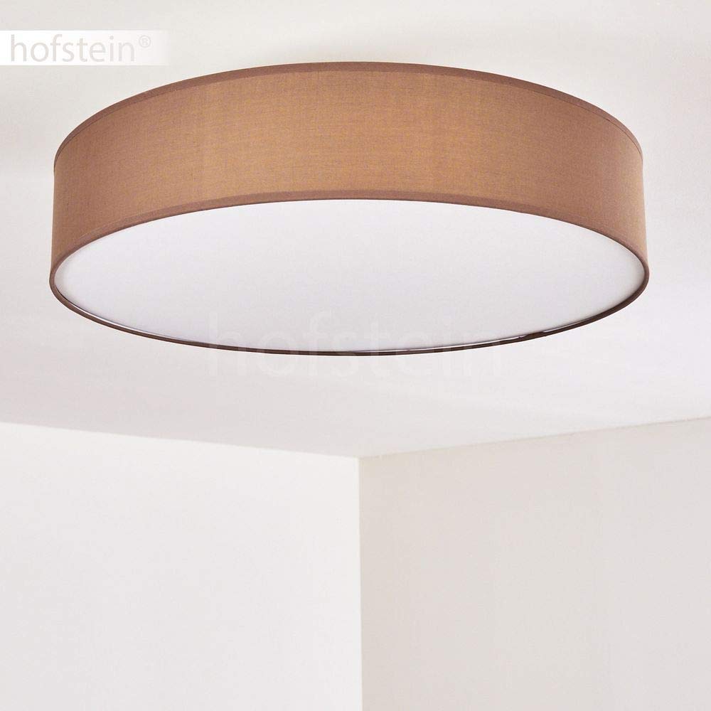 HOFSTEIN Deckenleuchte Foggia, runde Deckenlampe aus Metall/Stoff in Nickel-matt/Braun/Weiß, moderne Leuchte im Retro/Vintage-Design (Ø 60 cm), 3 x E27, Wohnzimmer, Esszimmer, Schlafzimmer, Küche