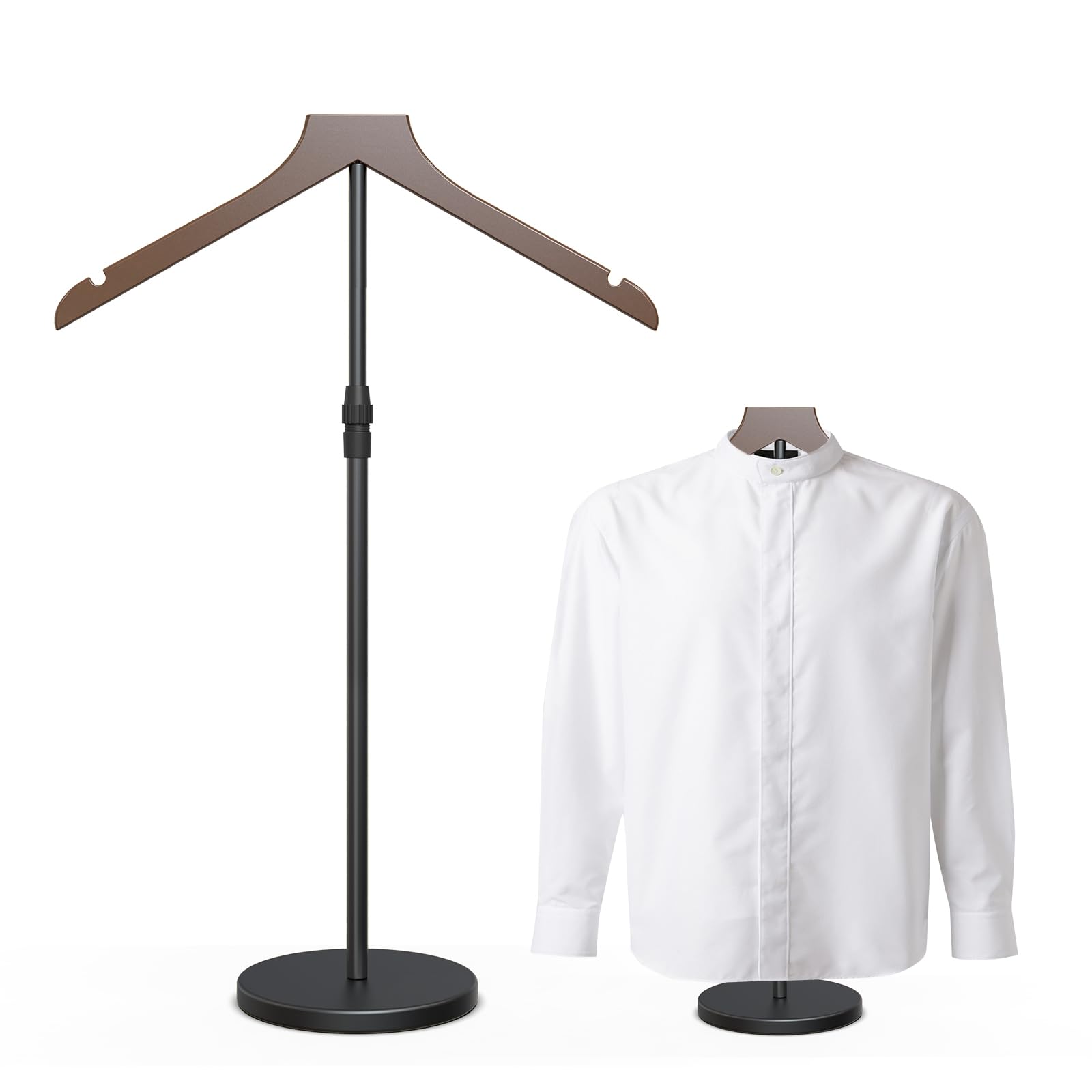Photo 1 of 2 Pack Shirt Display Stand, 18-34 Inch Height Adjustable Mannequin Torso for Vendors Shop, More Stable Dress Form Mannequin Stand Clothes Rack, T Shirt Display Holder Jacket Coat Hanger, Brown