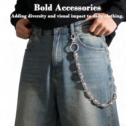 Image of GUSTAVE Layered Pants Chain for Men Double Punk Wallet Chains Trousers Jeans for Biker Heavy Skull Belt Gothic Accessories