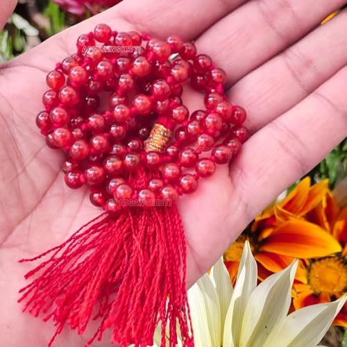 Image of Apnisanskriti Premium Red Onyx Stone Mala for Men and Women (6mm, AAA Quality, Lab Certified, 108+1) - Natural Stone Beads Mala - Pack of 1