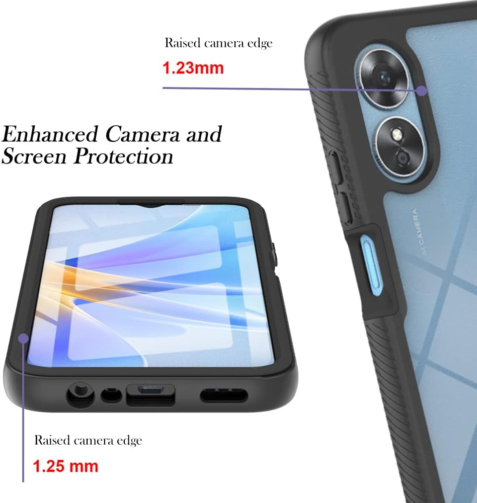 Oppo A17 Case with Built-in Screen Protector, 360 Full Body Protective Cover Heavy Duty Anti-Scratch Shockproof Slim Silicone Bumper Clear Phone Case for Oppo A17, Black