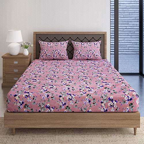 Image of Swayam Pure Cotton Double Bedsheet with 2 Pillow Covers | Size 90 x 100 inch | 160 TC | Floral Design | Soft Breathable Bed Sheet | Comfortable & Durable for Bedroom - Peach