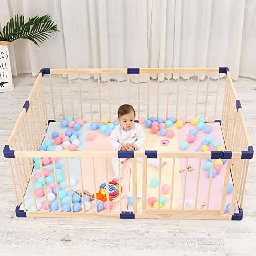 Wooden Baby Playpen Fence Play Pen Play Yard Gate , Kids Baby Play Area Fence With Door,Baby Safety Play Birthday Gift(120X160X61Cm) #TOP4