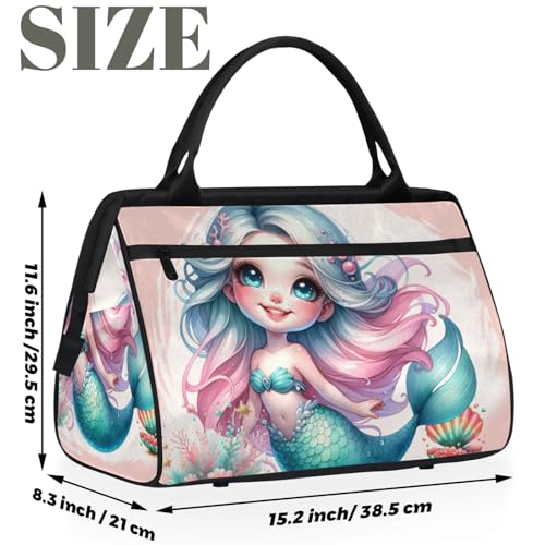 Overnight Weekender Bag for Women Men Cute Teal Mermaid Girl Waterproof Carry On Travel Duffel Bags with Zipper Lightweight Sports Gym Bag Luggage Workout Handle Bags for Traveling Yoga Camping2