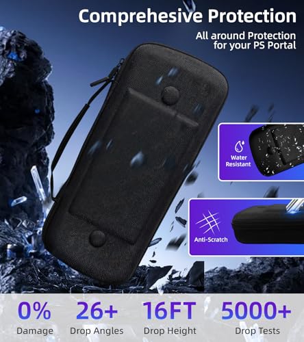 QUAGGY 3-in-1 Accessoris Kit Compatible with PlayStation Portal, EVA Carrying Case for PS Portal with Silicone Protective Cover with Stand, 2 Pack Screen Protectors, Handbag for PS5 Portal Black