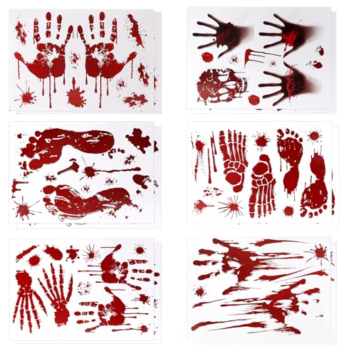 DC-BEAUTIFUL Halloween Bloody Handprint Footprint Horrible Window Stickers, 12 Sheets Decoration Clings for Window Wall Floor Glass Bathroom Outdoor Indoor Halloween Party