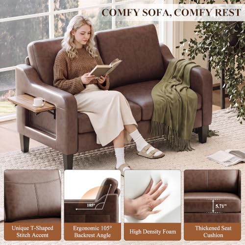 MALOL Leather Loveseat with Foldable Table