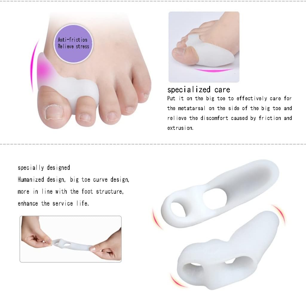 DEAVER Gel Toe Separate,Silicone Spacer,Bunion Corrector Big Straightener for Men & Women,Silicone Foot Fingers Separator Bunion Adjuster Feet Pads