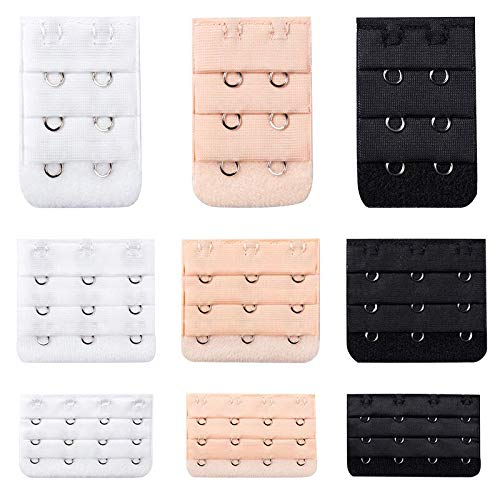 Women's Bra Extender Hook, 2/3/4 Hook,Black,White, Beige (Pack of 9)-image-25