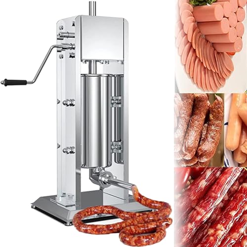 Embutidor vertical comercial de salchichas – Máquina manual de salchichas con 4 tubos de acero inoxidable, capacidad de 15 litros, ideal para uso doméstico y profesional, perfecto para rellenar