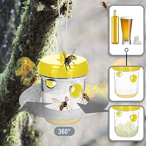 COM-FOUR® 2X Trappola Per Vespe Viva – Trappola Naturale Da Appendere E Posizionare – Protezione Per Esterni Rispettosa Degli Animali – Cattura Insetti Anti-Vespe (02 Pezzi - Giallo 13Cm) - 2