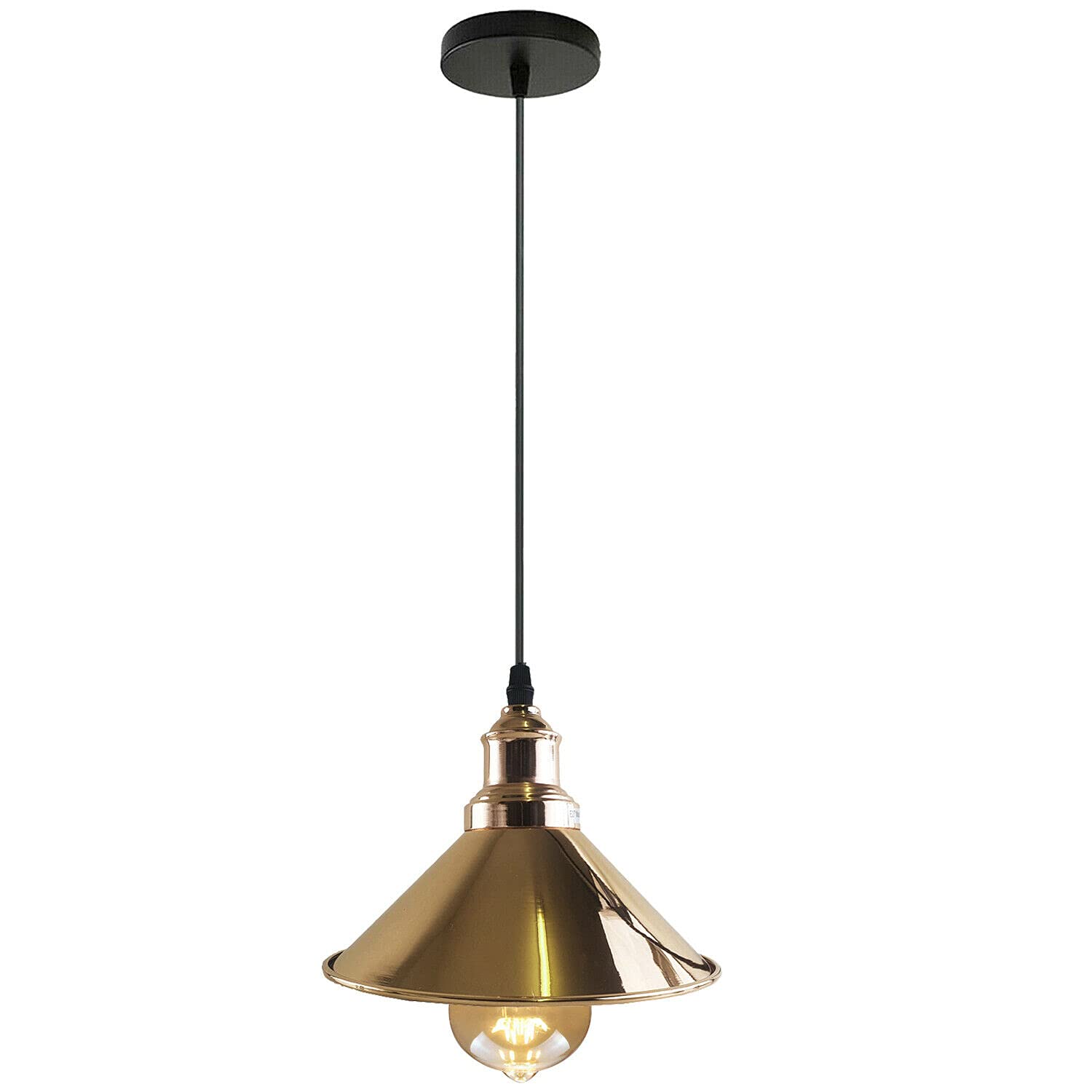 Vintage Indoor Ceiling Industrial Pendant Light Fitting | 100cm Adjustable Hanging Loft Cord Cables | 22cm Retro Metal Island Lightshade | 10cm Round Metal Ceiling Rose | E27 Base Screw Bulb Holder