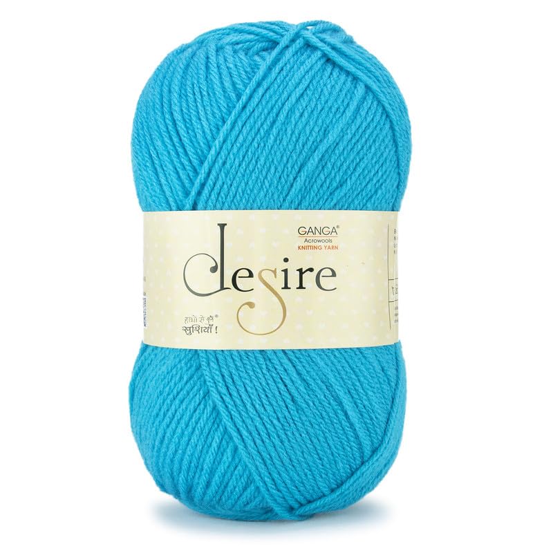Image of Ganga Acrowools Acrylic Desire Hand Knitting and Crochet Yarn. Pack of 1 Ball - 100Gms. Shade No - DSR056, Teal Blue