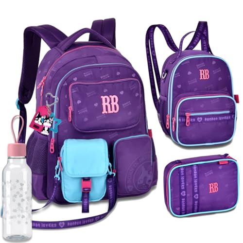 Kit Mochila Escolar Rebecca Bonbon RB 26223 Roxa com Shoulder Bag destacavel com Lancheira, Estojo box e Garrafinha coleção 2026