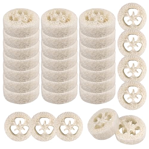 30 Stück Natur Luffa Schwamm Seifenkissen Durchmesser 57 cm Luffa Seifenablage Sind Saugfähig und Atmungsaktiv und Eignen Sich für Entfernt Abgestorbene Schmutz Verunreinigungen Küche Bad