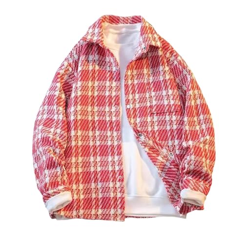 SHINROAD Abrigo de solapa con estampado a cuadros para hombre, chaqueta de lana con solapa a cuadros, abrigo de un solo botonadura con bolsillo en el pecho, rosso, 3XL