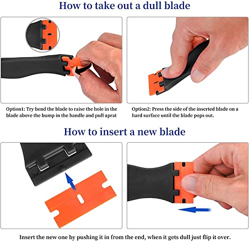 Image of Plastic Razor Blade Scraper, Scraper Tool with 20 PCS Plastic Razor Blades for Removing Labels Adhesive Decals Sticker from Windows Glass (Black)
