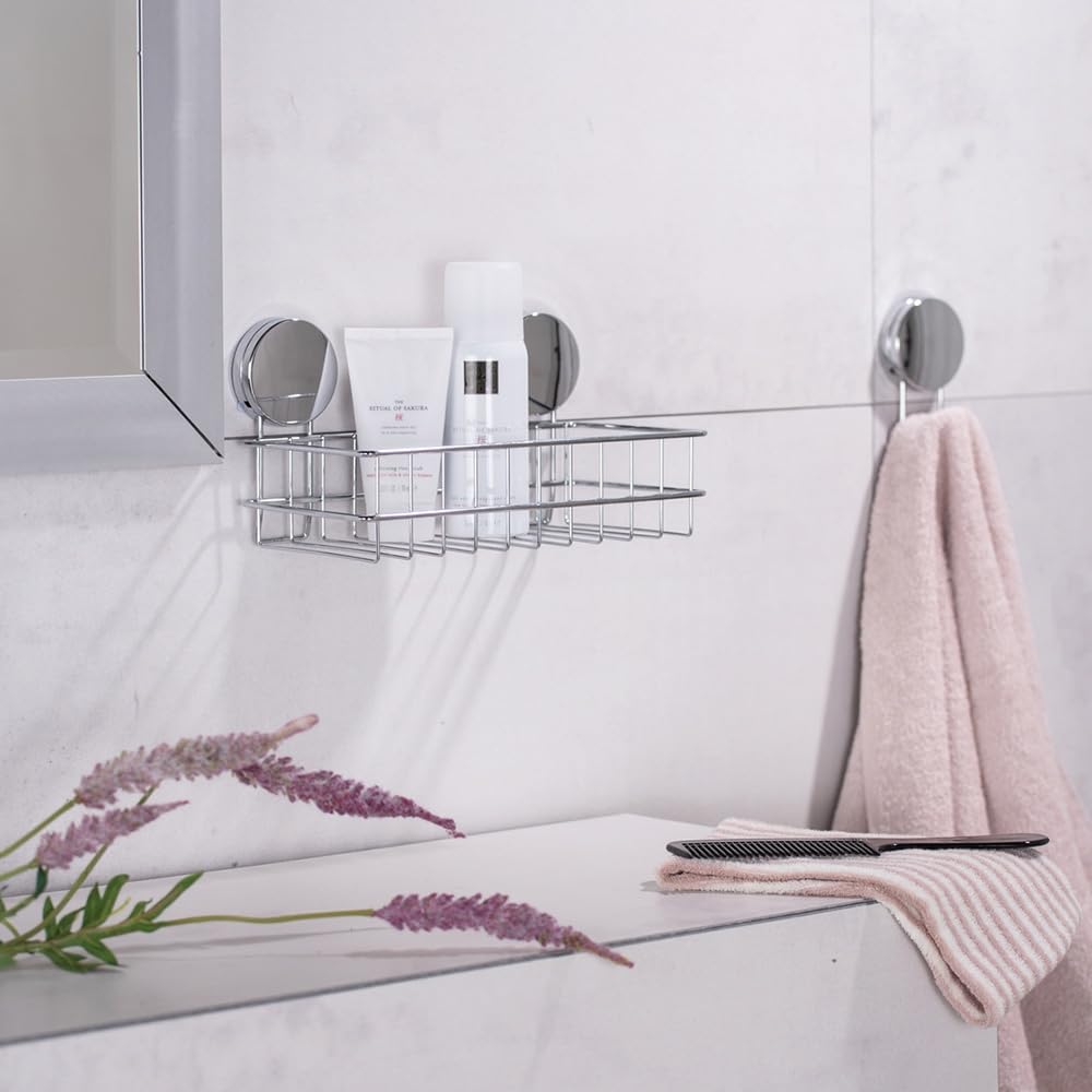 WENKO Static-Loc® Plus duża półka ścienna Osimo, mocowanie bez wiercenia, bezpieczne trzymanie dzięki statycznej przyczepności na gładkich, nieprzepuszczających powietrza powierzchniach, 24 x 16,5 x