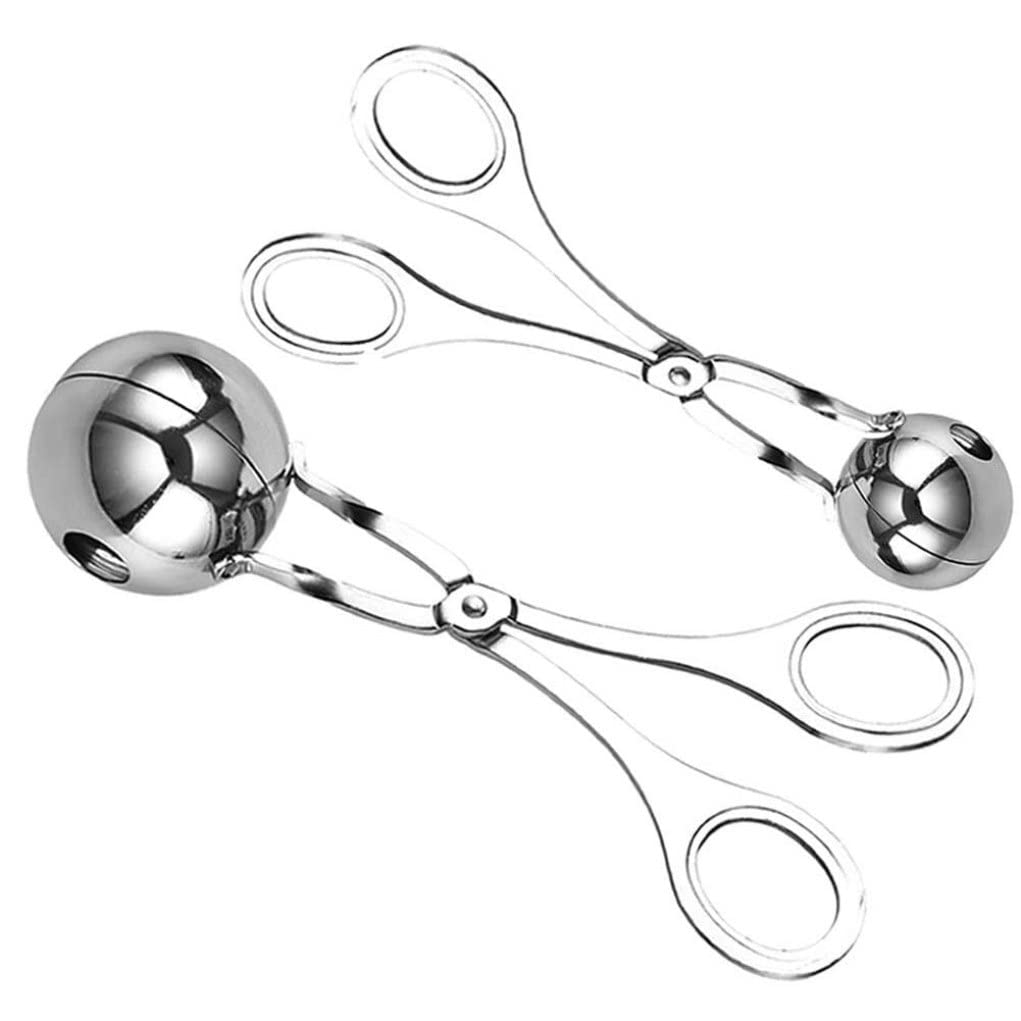 Tsawntd Meatball Maker Round Stainless Steel Meat Baller Spoon Kitchen Tools for Fruits Meatball Cake Ice Cream 2PCS meat ballers maker stainless steel baller tongs