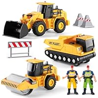 DOWELLIN 5 Packs Kids Construction Truck Toys Set for 3+Years Old Boys Girls, Include Friction Powered Dump Truck, Bulldozer, Road Roller, 2 Security Toys, Light&Sound Vehicles Toy Gift for Child