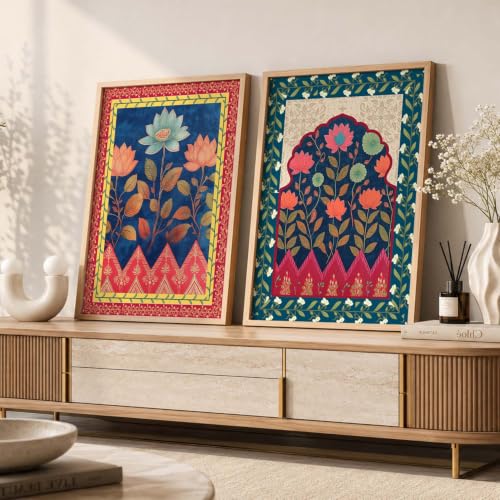 Image of Kotart Indian Art Traditional Floral Paintings for Living Room | Framed Wall Painting for Home Room Bedroom Office Wall Decor | Paintings Home Decoration | Poster With frames | Painting Decoration (Art 9, (35x37 Inch), Framed)