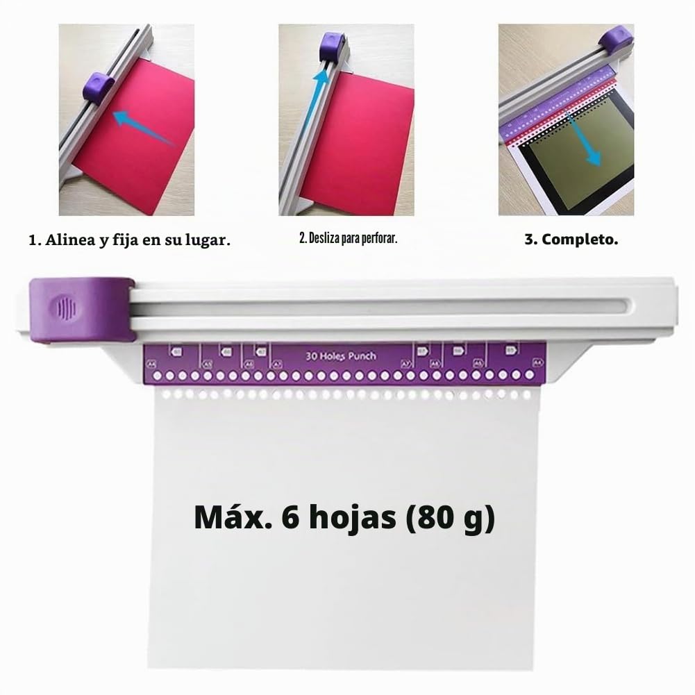 Máquina Encuadernadora con Perforadora de 30 Agujeros, Perforadora Manual para Hojas Sueltas, Encuadernadora Libros A4 A5 A6 A7 B5 B6 B7, Encuadernación en Espiral para Cuadernos