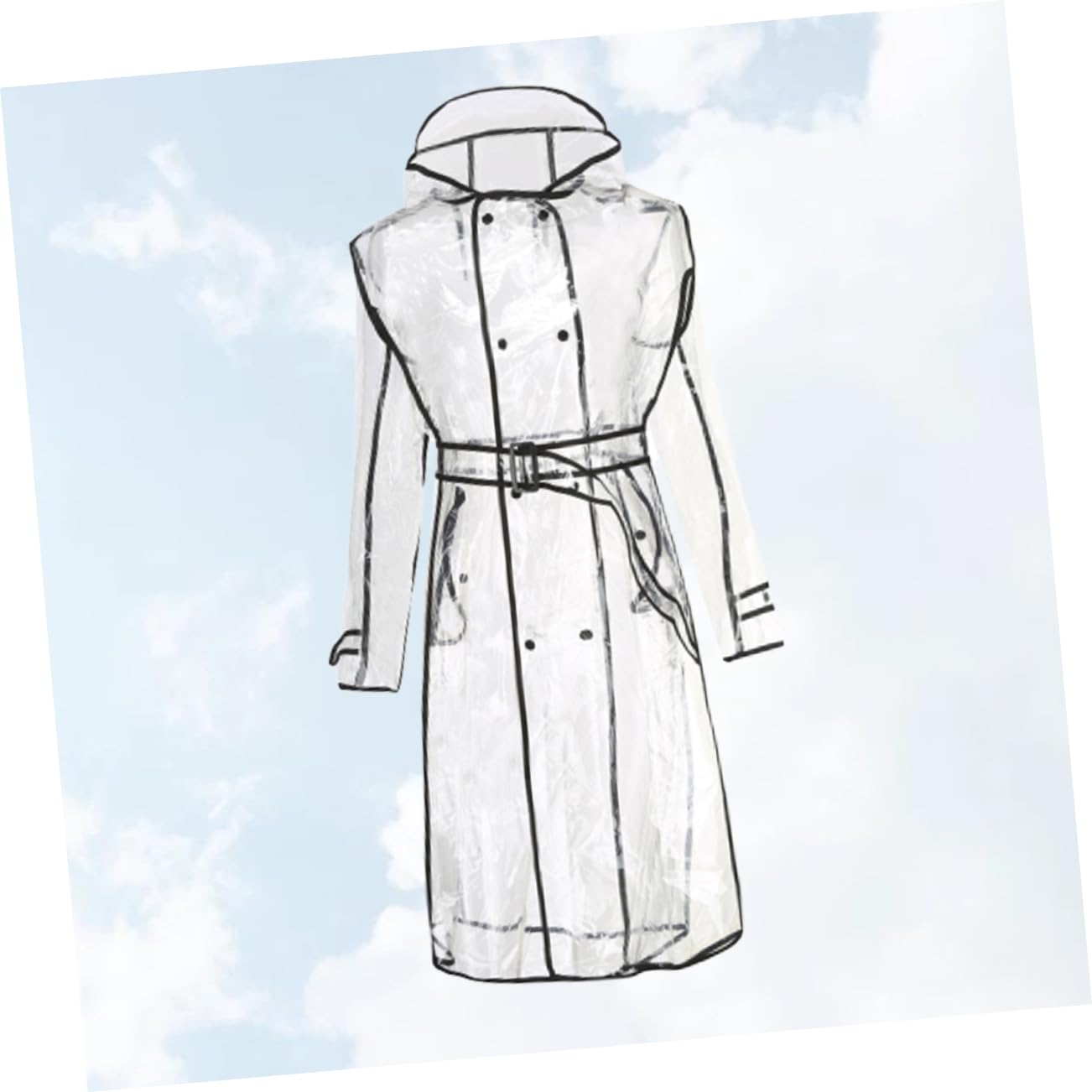 Imperméable Transparent en EVA avec Ceinture Manteau de Pluie -Long Vêtement de Pluie Noir pour Femme Sorties par Pluvieux Taille Xl