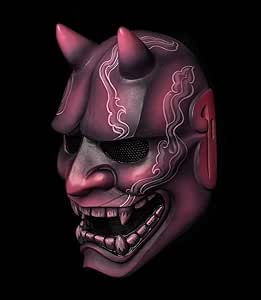 Japanische Airsoft Maske Hannya Samurai Oni Kabuki Noh Böser Dämon Teufel Wohnkultur Dekorative Halloween Kostüm Cosplay Schwarz Rot KK21
