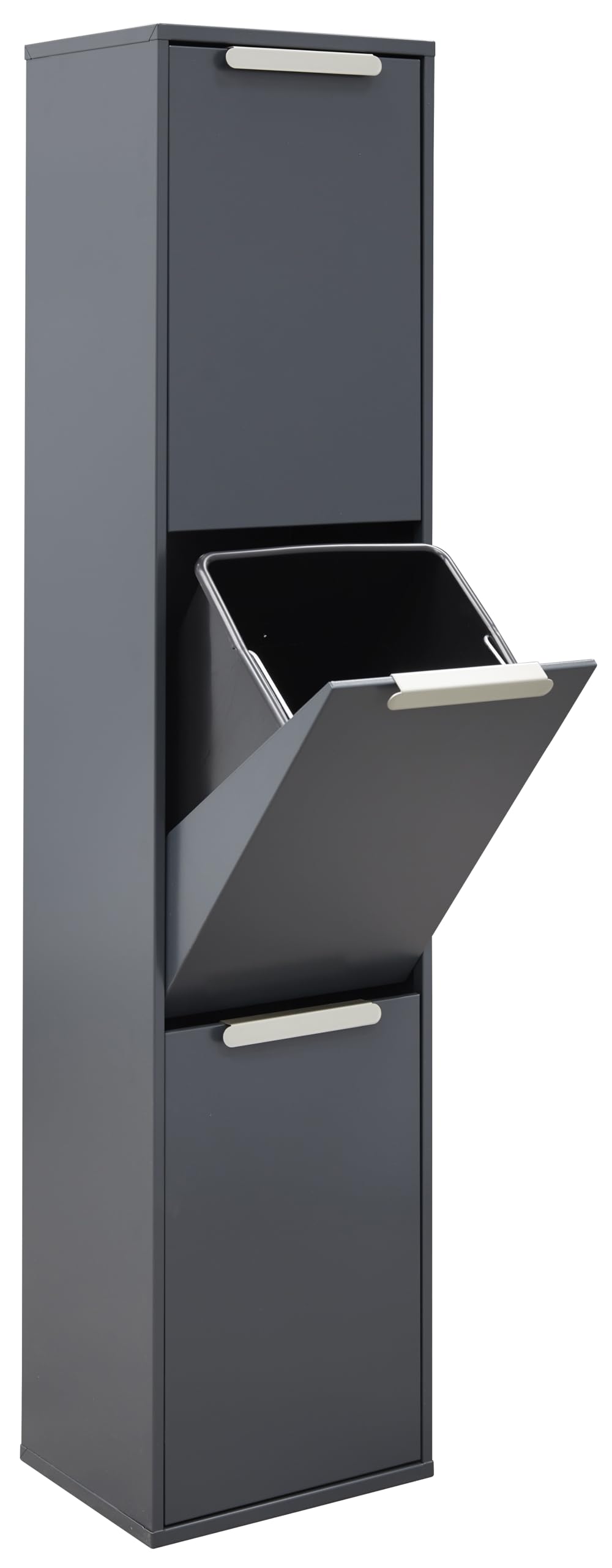 ARREGUI Ecoclas CR304-E Mülltrennsystem aus Stahl | 3 Fächer Mülleimer für die Küche |3x17L (51L) | 3 Fach Abfalleimer | Herausnehmbare Inneneimer + Griff | Recycling Schrank | Mülltrennung |anthrazit