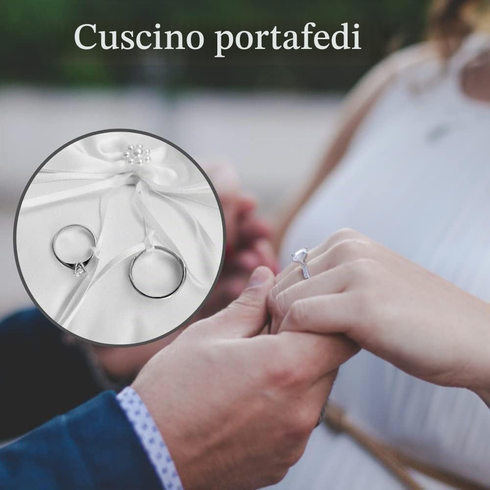 Cuscino per fedi nuziali, cuscino porta anelli, cuscino bianco con bellissimo fiocco e perle finte, come regalo per il tuo partner, amico