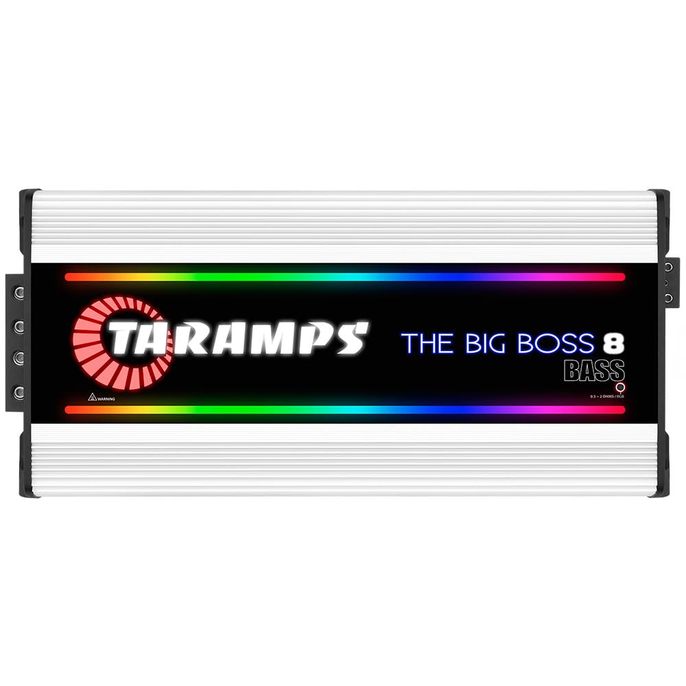 Taramps The Big Boss 8 Bass White Version Monoblock Amplifier RGB Effects 0.5~2 Ohms 8000 Watts Rms Multi-Impedance Car Audio System Class D, Smart 8k