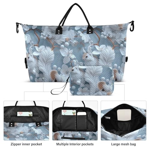 Large Bag Modern Art Aesthetics Squirrel White Blue Gym Carry on Duffel Bags with Adjustable Strap for Hiking Multifunctional bolso de para mujer avion2