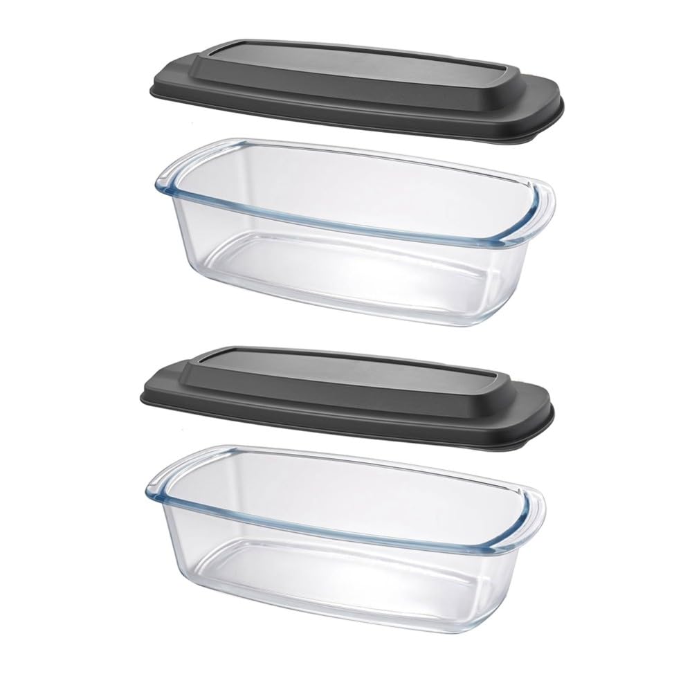 Paquete de 2 Moldes Grandes de Vidrio para Pan de 7,6 Tazas/1800 Ml/1,9 Cuartos de Galón, Aptos para Microondas y Horno - Moldes para Pan para Almacenar Alimentos
