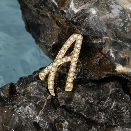 Image of Cicy Bell A-Z Initial 26 Letter Brooch Pins 18k Gold Plated Cubic Zirconia Breastpin Name Personalized Gifts for Women Men