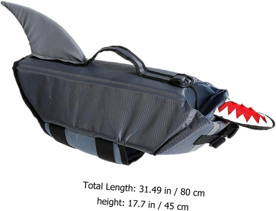 GLEAVI Dog Swimming Vest Shark Design Reflective Floating Life Jacket Waterproof Gray XL for Outdoor Training and Boating Safety