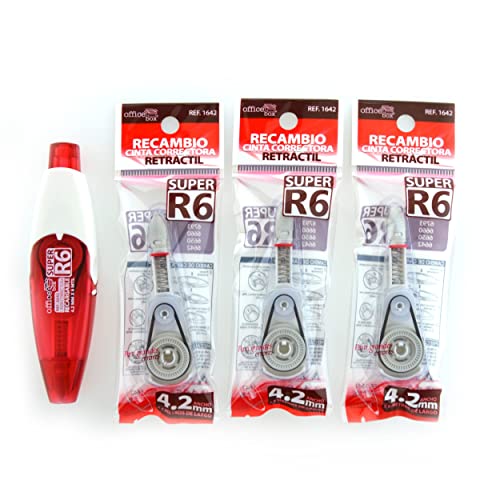 office box Pack 1 Corrector Retráctil + 3 Recambios SUPER R6-4.2 MM x 6 Metros - by (Pack Corrector + 3 Recambios 4.2 mm Ancho)