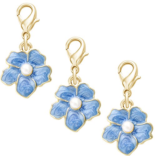 SENFAI Forget Me Not Charms Black Lava Rock Charming Elastic Bracelet Hand Accessory (3 pcs pack Gold)