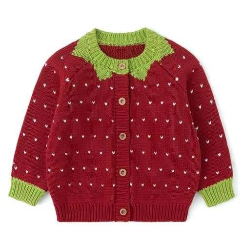 Image of Simplee kids Baby Sweater Toddler Girls Cardigan Sweater Embroidered Strawberry Knit Sweater